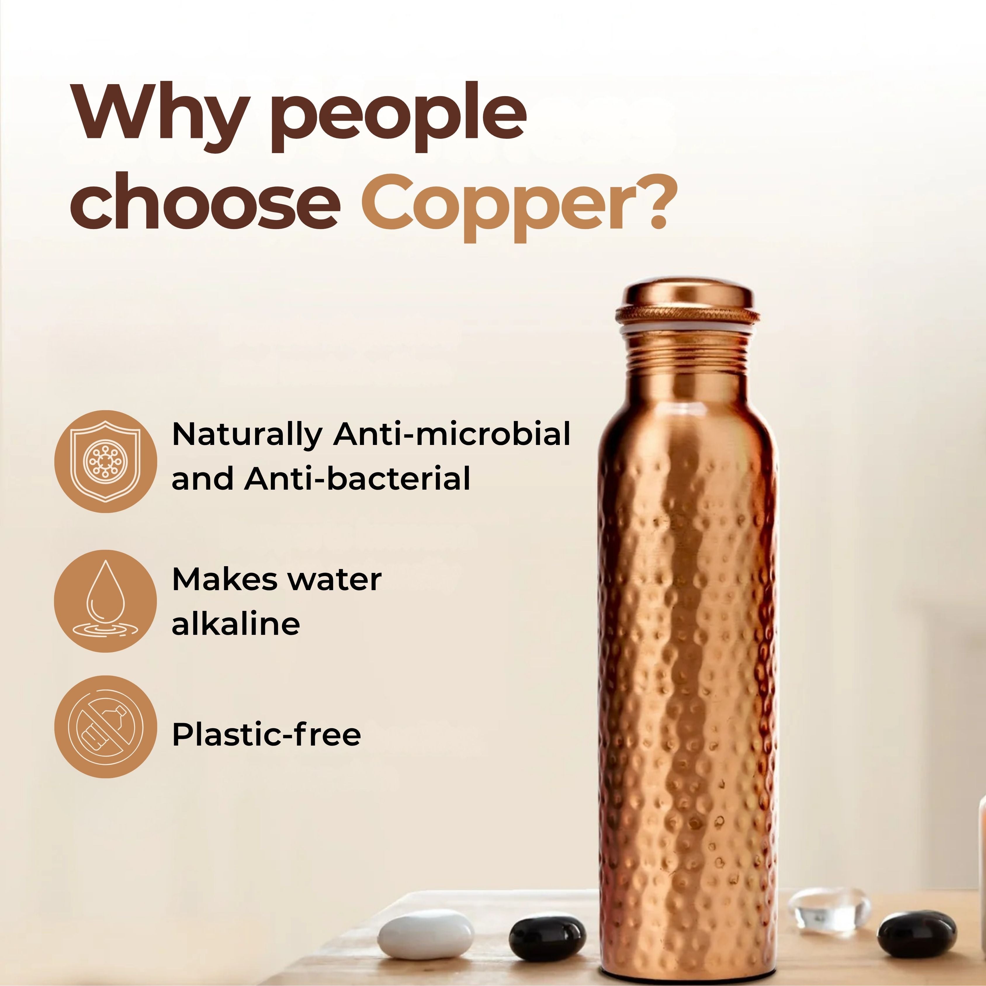Cleo Handcrafted Copper Water Bottle | 100% Pure Copper | 34 oz