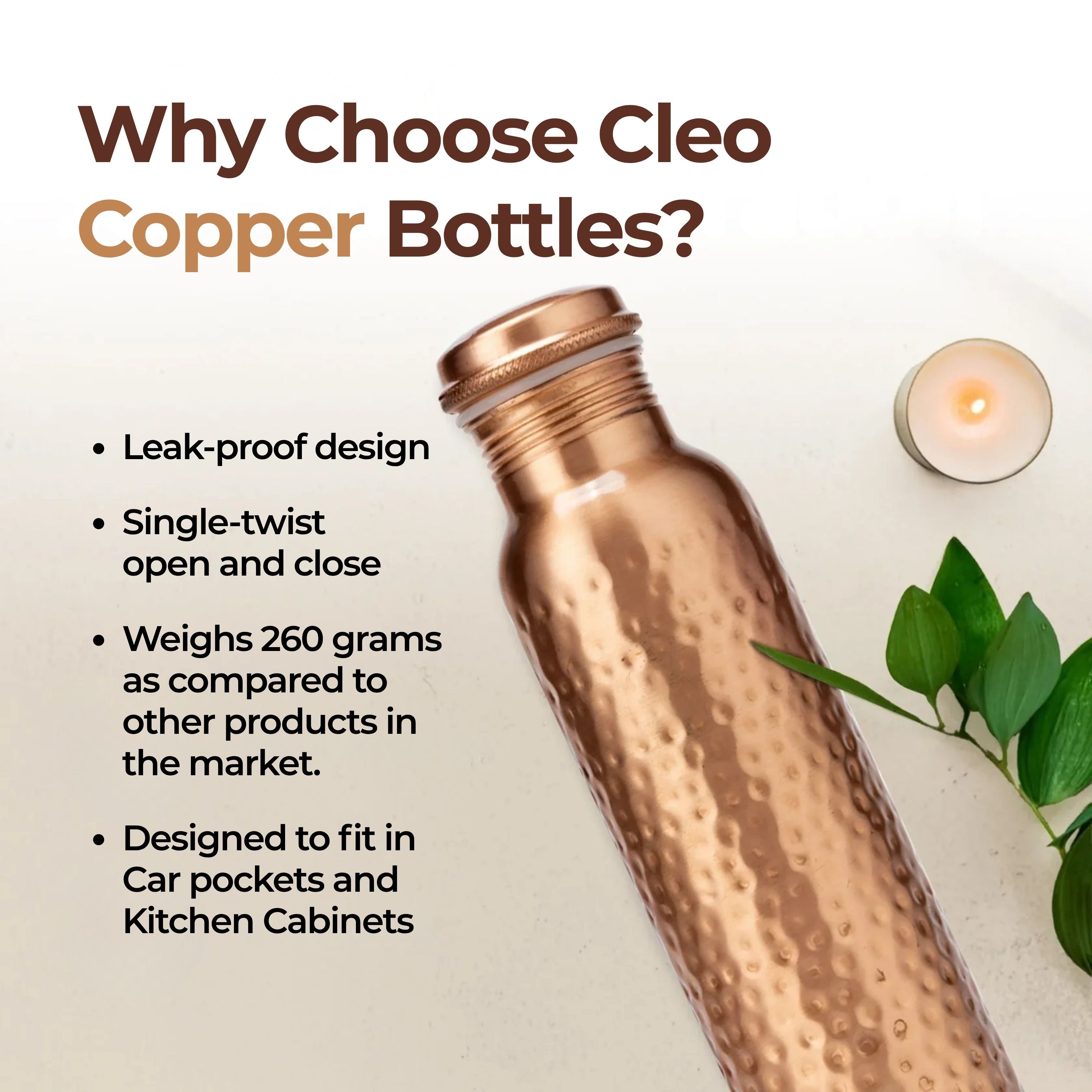 Cleo Handcrafted Copper Water Bottle | 100% Pure Copper | 34 oz