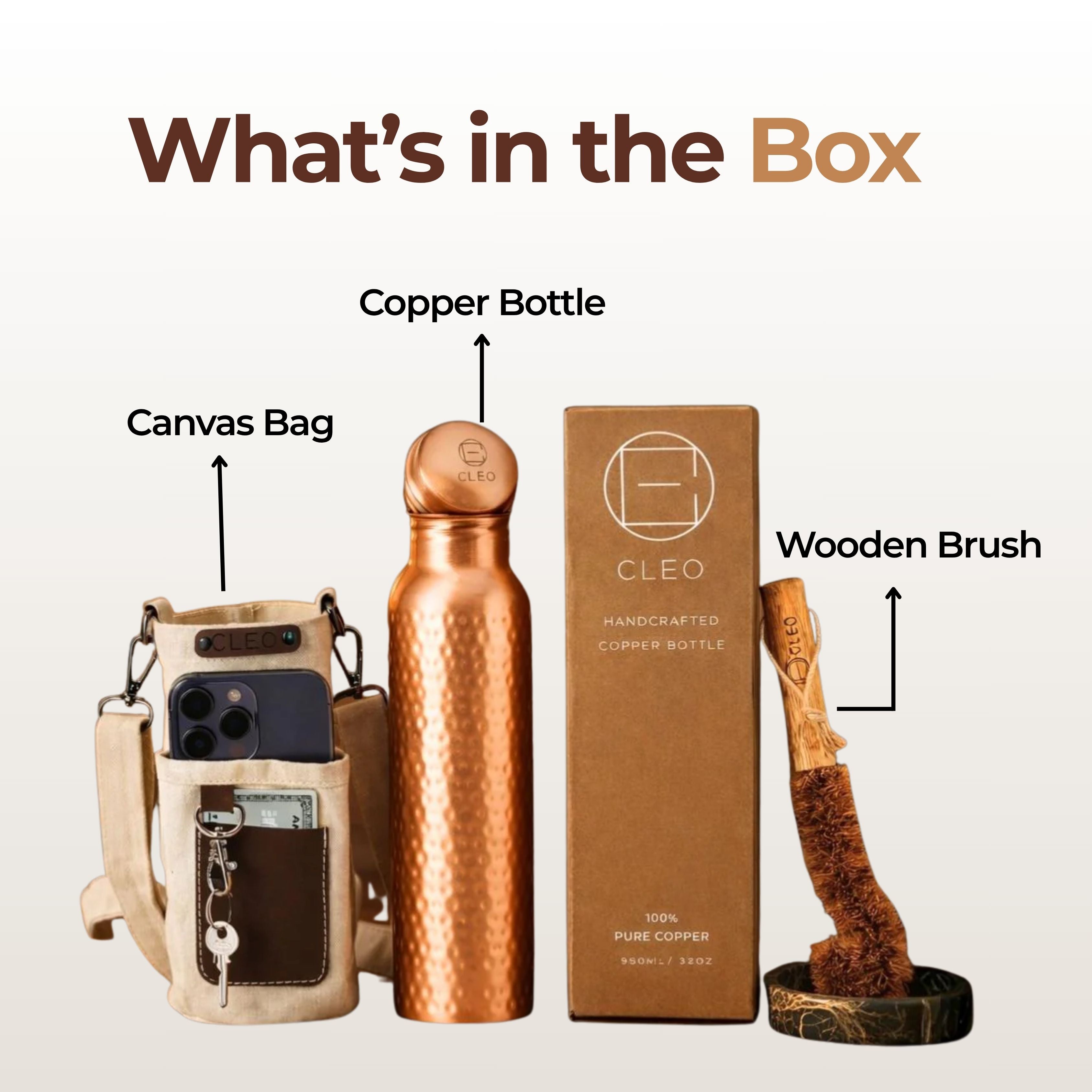 Cleo Handcrafted Copper Water Bottle | 100% Pure Copper | 34 oz