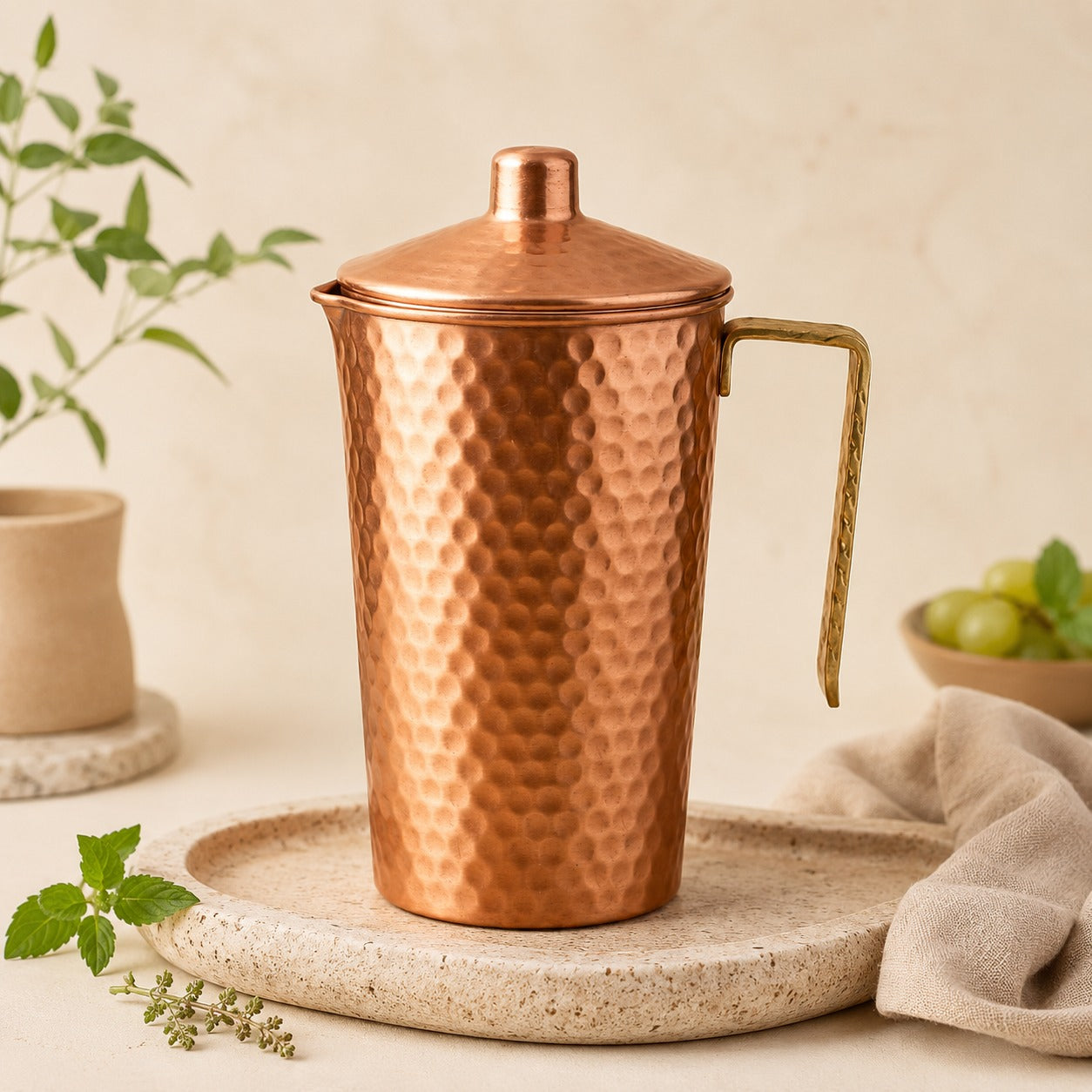Kalash Copper Pitcher | Handcrafted & Hammered | 34 Oz