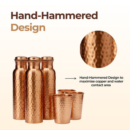 Cleo Pure Copper Ritual Set | Hand-Hammered 34oz Bottle & Tumbler with Free Canvas Bags & Brushes