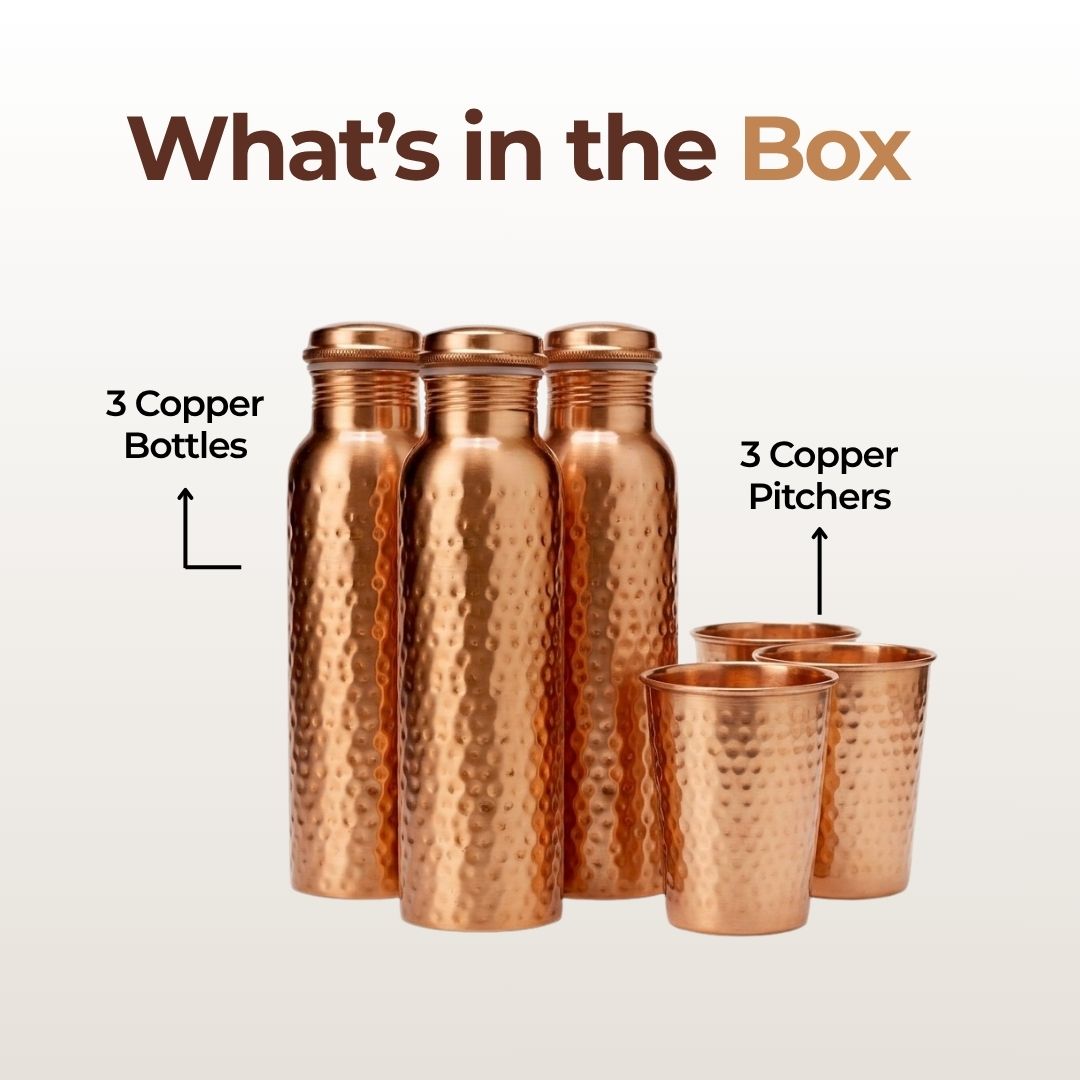 Cleo Pure Copper Ritual Set | Hand-Hammered 34oz Bottle & Tumbler with Free Canvas Bags & Brushes