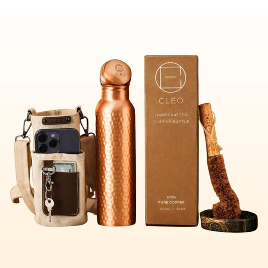 Cleo Handcrafted Copper Water Bottle | 100% Pure Copper | 32 oz