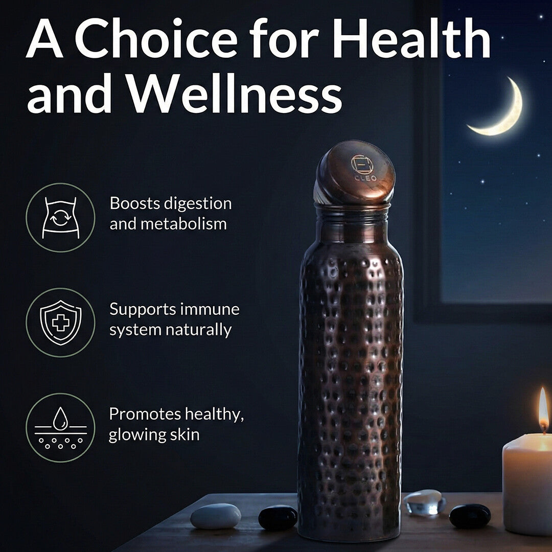 Cleo Moonlight Copper Water Bottle | Handcrafted from Pure Copper | 34 oz