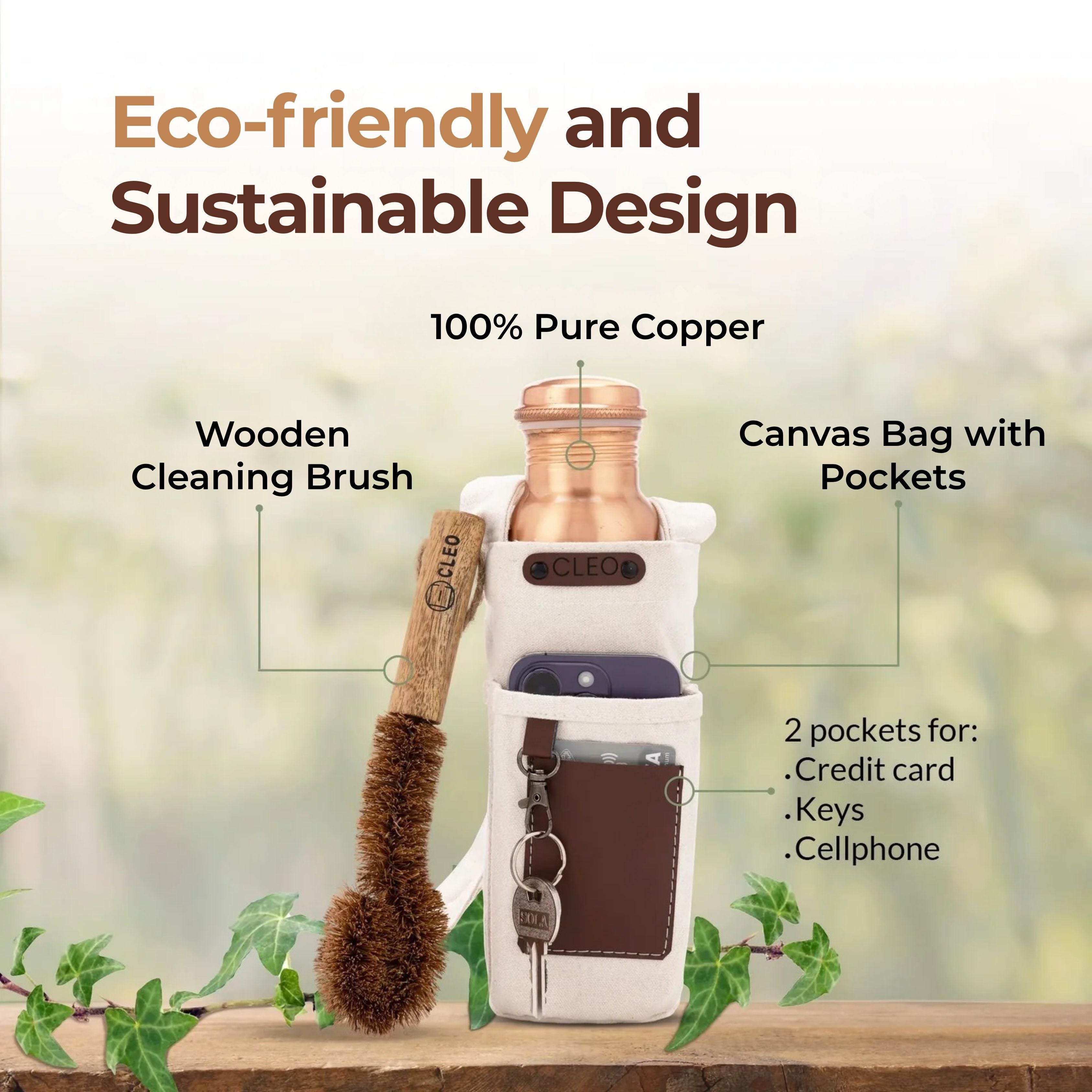 Cleo Handcrafted Copper Water Bottle | 100% Pure Copper | 34 oz
