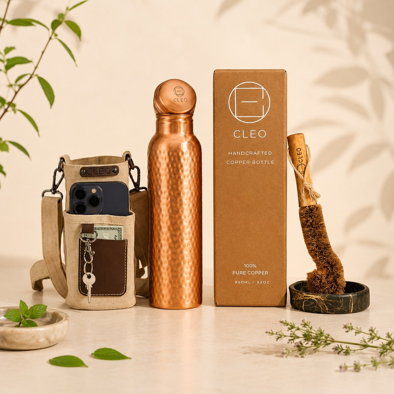 Cleo Copper Water Bottle | Handcrafted from Pure Copper | 34 oz