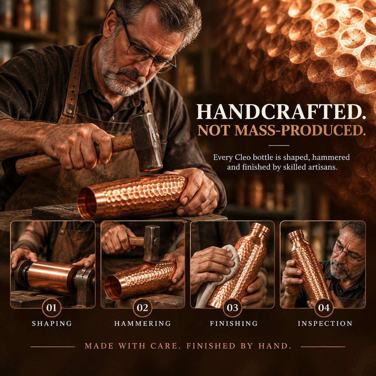 Handcrafted 99.9% Pure Copper Water Bottle