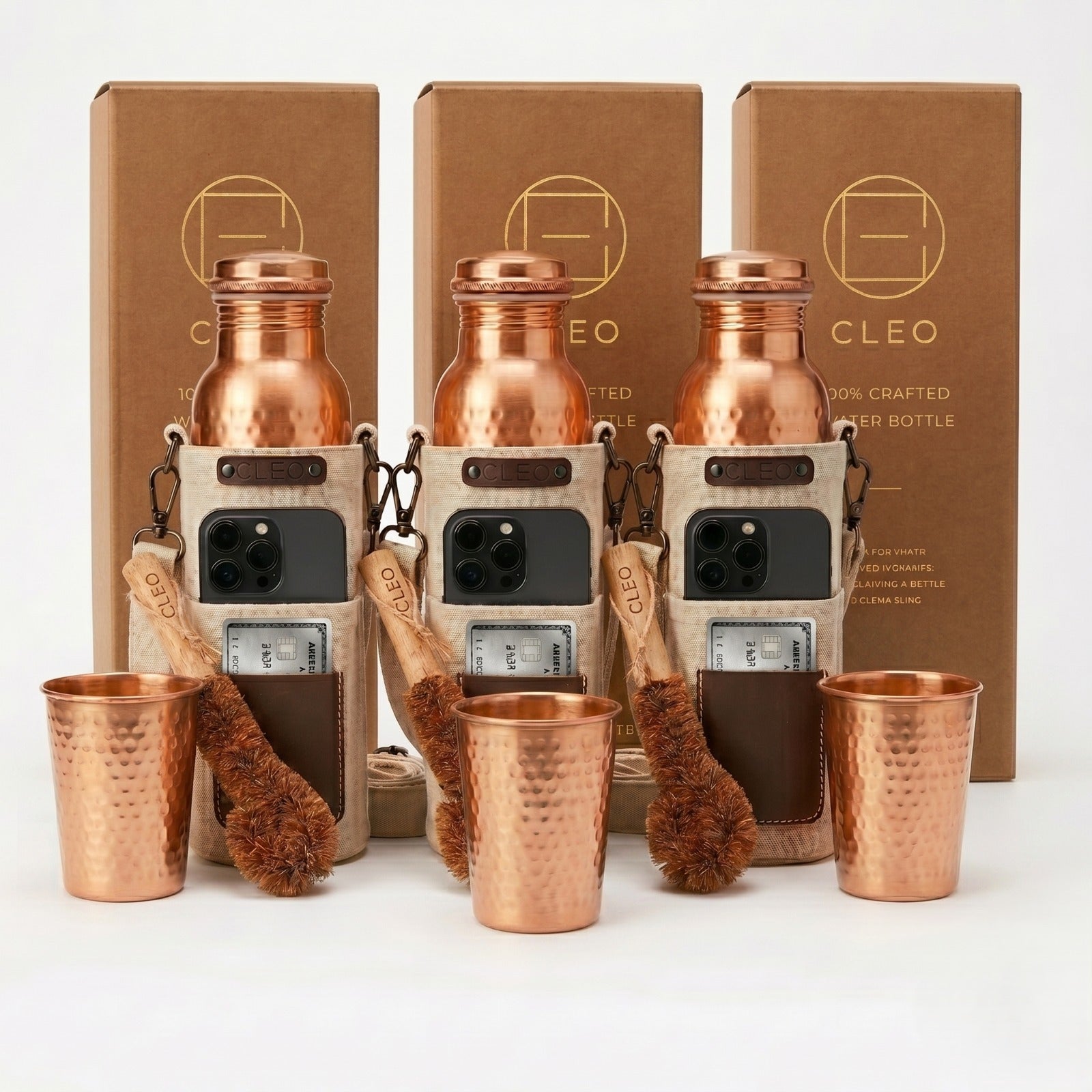 Handcrafted Copper Water Bottle and Tumbler Set | 34 Oz Ritual Kit