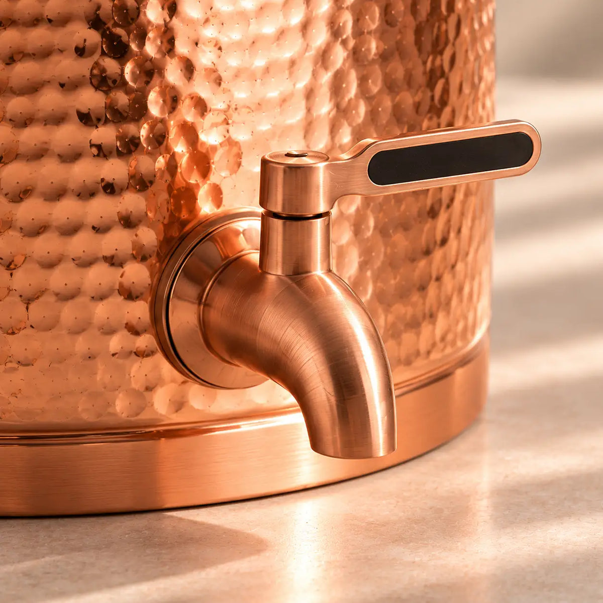 Cleo Copper Water Dispenser with 1 Wooden Stand + 2 Tumblers | Handcrafted from Pure Copper | 271 Oz