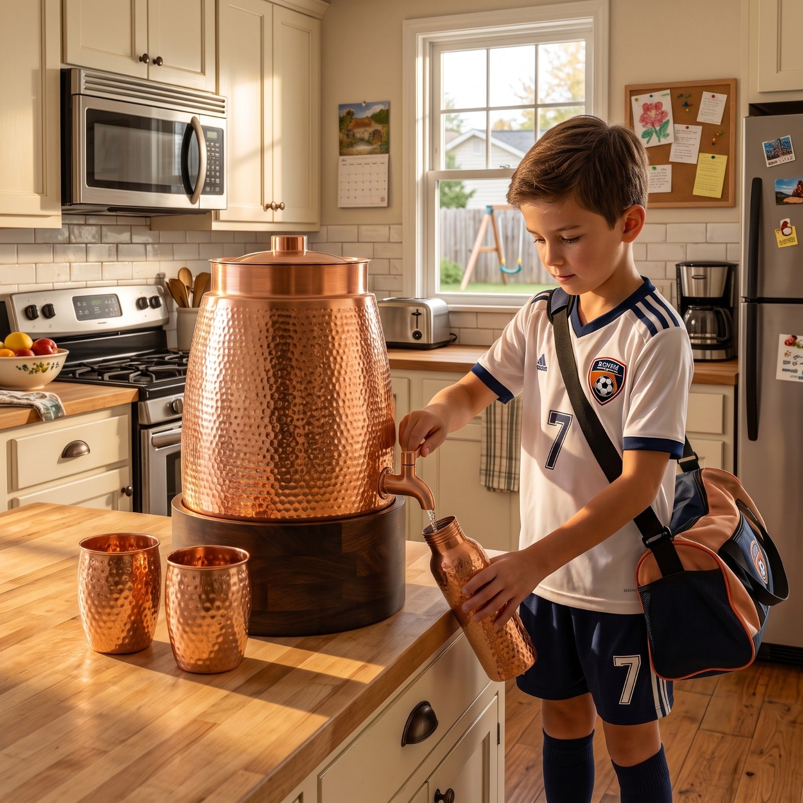 Copper Water Dispenser with 2 Glasses