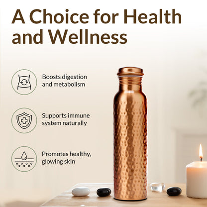 Copper Water Bottle, 950 ML (32.5 Oz) - Hand-crafted Hammered Copper Vessel With Canvas Bag+Sustainable Cleaning Brush - CLEO HOME