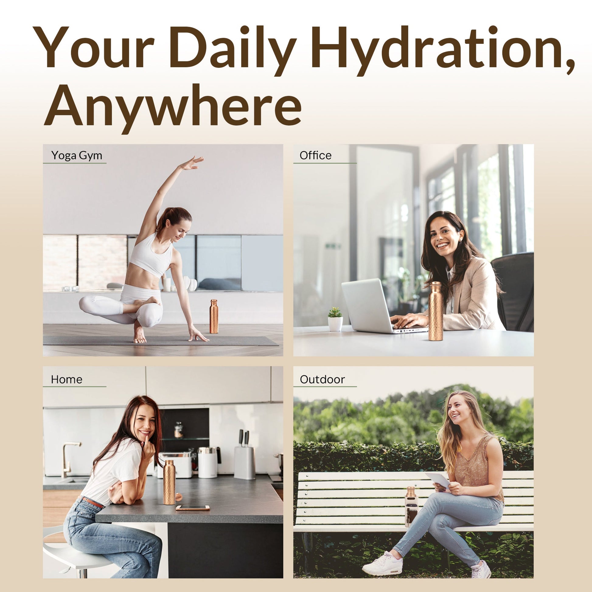 Copper Water Bottle, 950 ML (32.5 Oz) - Hand-crafted Hammered Copper Vessel With Canvas Bag+Sustainable Cleaning Brush - CLEO HOME