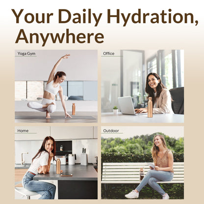 Copper Water Bottle, 950 ML (32.5 Oz) - Hand-crafted Hammered Copper Vessel With Canvas Bag+Sustainable Cleaning Brush - CLEO HOME