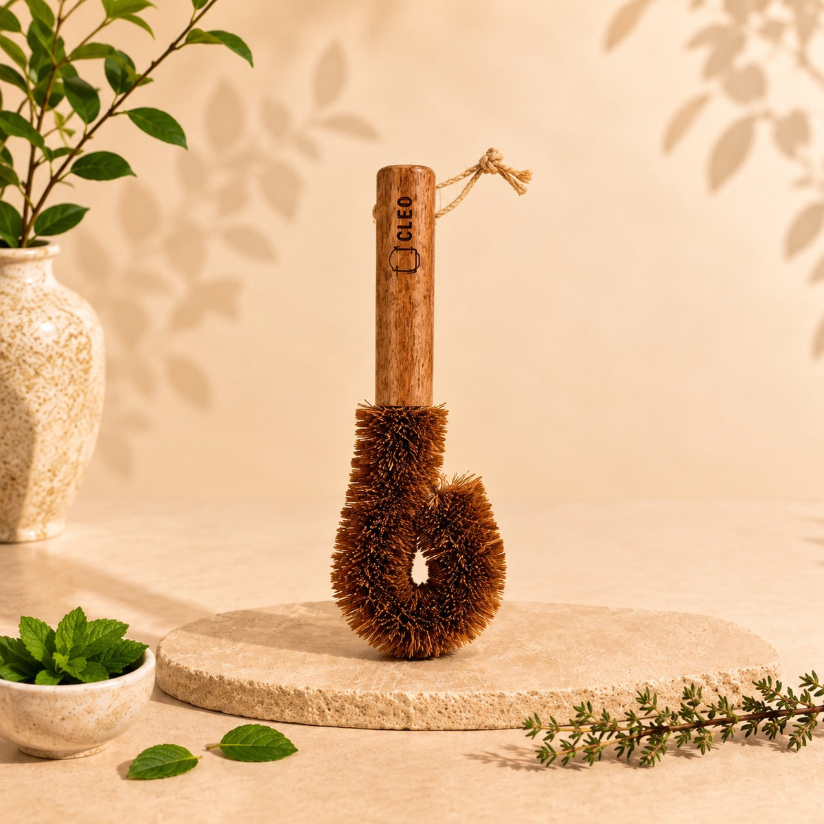 Eco-Friendly Copper Care Brush with Coconut Fiber Bristles and Solid Mango Wood Handle