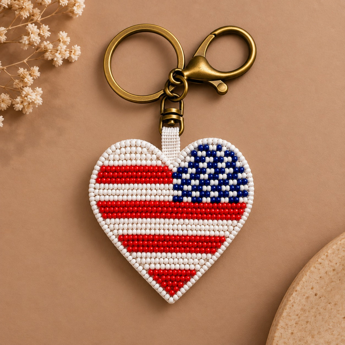 Cleo American Heart Beaded Keychain | Handcrafted Bag Charm