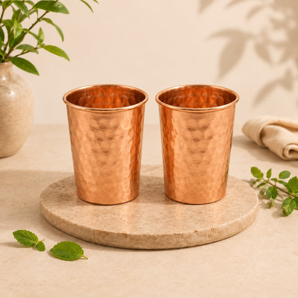 Cleo Copper Hammered Tumbler | Set of 2 | Handcrafted from Pure Copper | 8.8 Oz
