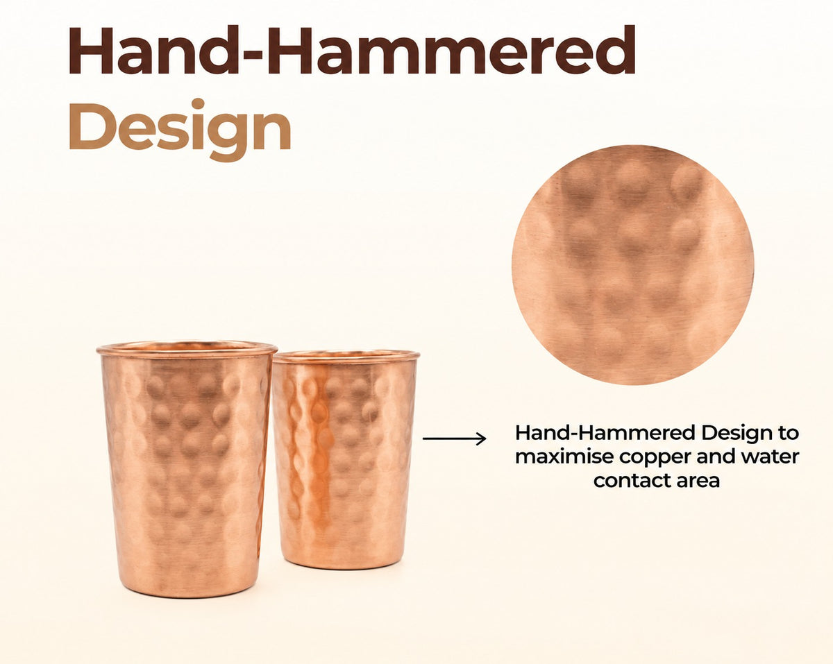 Cleo Copper Hammered Tumbler | Set of 2 | Handcrafted from Pure Copper | 8.8 Oz