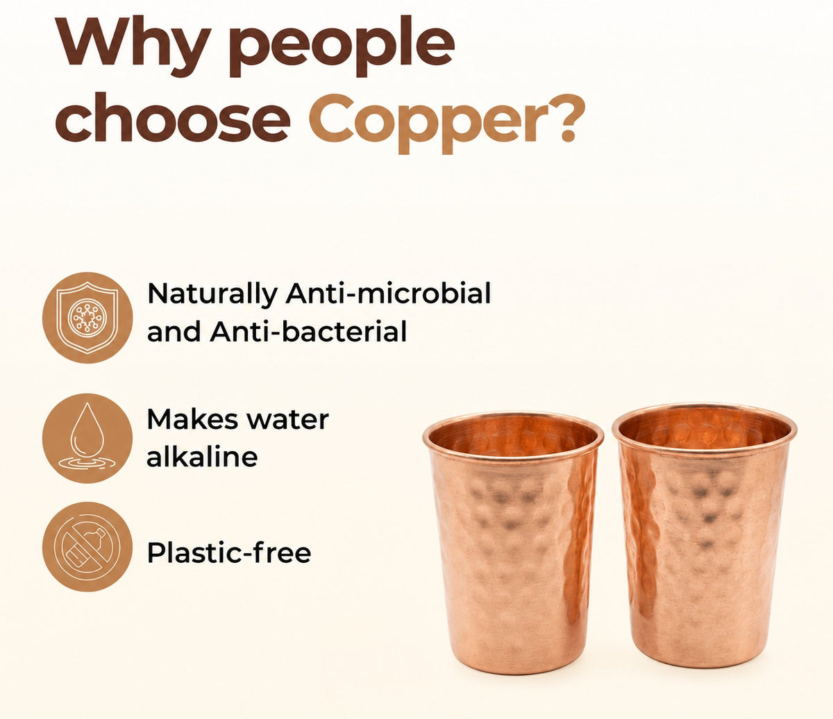 Cleo Copper Hammered Tumbler | Set of 2 | Handcrafted from Pure Copper | 8.8 Oz
