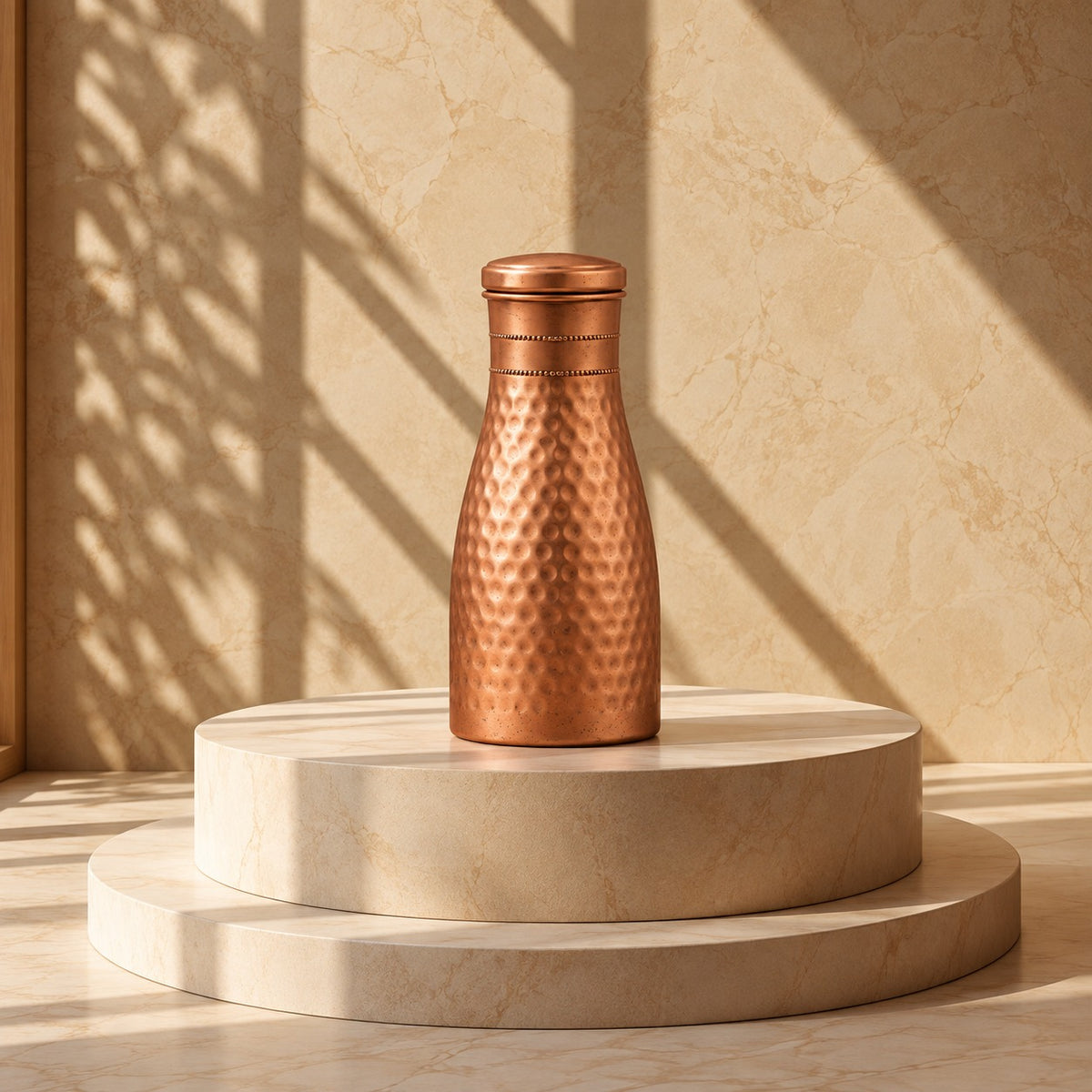 Cleo Classic Hammered Night Carafe | Bedside Copper Pitcher & Cup Set