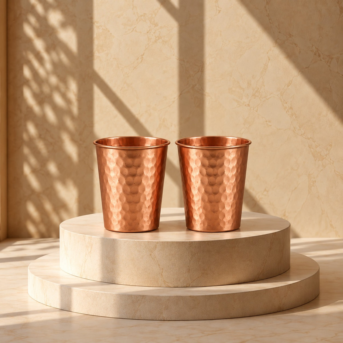 Cleo Copper Hammered Tumbler | Set of 2 | Handcrafted from Pure Copper | 8.8 Oz