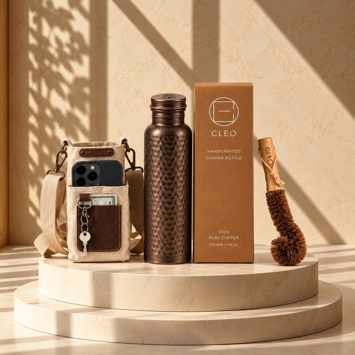 Cleo Moonlight Copper Water Bottle | Handcrafted from Pure Copper | 34 oz