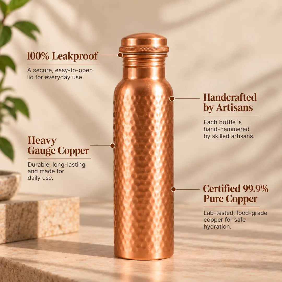 Buy Copper Water Bottle in USA | Handcrafted 100% Pure - Cleo