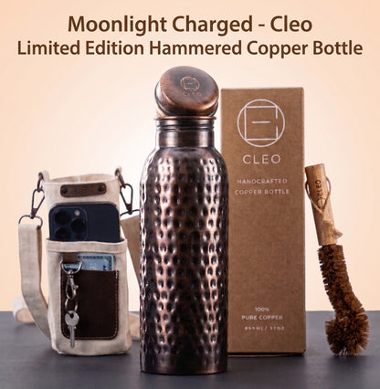 Cleo Moonlight Copper Water Bottle | Handcrafted from Pure Copper | 34 oz