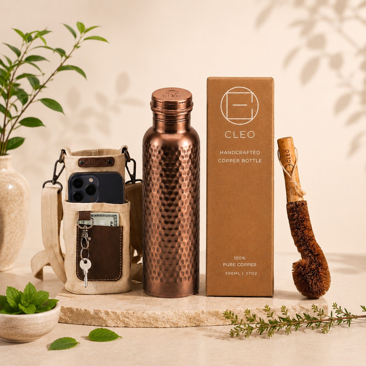 Cleo Moonlight Copper Water Bottle | Handcrafted from Pure Copper | 34 oz